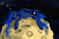 Size: 1500x994 | Tagged: safe, artist:hrom, princess luna, g4, female, moon, sleeping, solo, space, tangible heavenly object, zzz