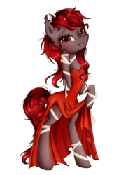 Size: 1000x1250 | Tagged: safe, artist:yuntaoxd, oc, oc only, pony, bandage, bedroom eyes, bipedal, clothes, dress, eyeshadow, makeup, solo