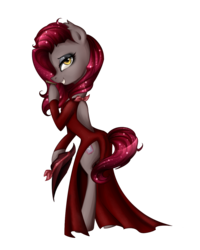 Size: 1000x1250 | Tagged: safe, artist:yuntaoxd, oc, oc only, pony, bedroom eyes, bipedal, cigarette, clothes, dress, eyeshadow, hat, makeup