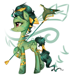 Size: 1000x1000 | Tagged: safe, artist:yuntaoxd, cipactli, oc, oc only, g4, stranger than fan fiction, bodypaint, bracelet, cipactli queen, crown, jewelry, necklace, ponified, regalia, scepter, simple background, solo, transparent background