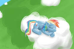 Size: 3000x2000 | Tagged: safe, artist:jimthecactus, rainbow dash, g4, cloud, female, sleeping, solo