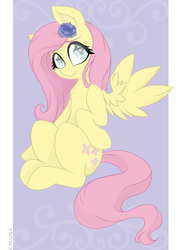 Size: 1024x1390 | Tagged: safe, artist:cyanyeh, fluttershy, g4, cute, female, flower, flower in hair, looking at you, sitting, solo