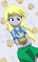 Size: 1200x1920 | Tagged: safe, artist:theroyalprincesses, derpy hooves, equestria girls, g4, bubble, clothes, cute, derpabetes, female, food, looking at you, muffin, skirt, solo