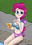 Size: 1500x2100 | Tagged: safe, artist:burning-heart-brony, pinkie pie, human, g4, belly button, bikini, clothes, female, grin, hair bow, humanized, iced tea, smiling, solo, swimsuit