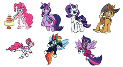 Size: 2000x1085 | Tagged: safe, artist:ramott, fili-second, pinkie pie, rainbow dash, rarity, twilight sparkle, zapp, oc, alicorn, pony, g4, power ponies (episode), :3, apron, bipedal, cake, clothes, food, frosting, harelip, masked matter-horn costume, one-piece swimsuit, power ponies, sketch, sketch dump, swimsuit, twilight sparkle (alicorn)