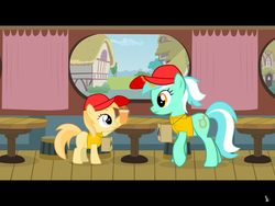 Size: 1024x768 | Tagged: safe, artist:agrol, lyra heartstrings, noi, pony, lyra's gift, g4, clothes, fast food, female, filly, food, mare, trash, uniform, youtube link