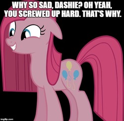 Size: 512x500 | Tagged: safe, pinkie pie, fanfic:cupcakes, g4, caption, image macro, imgflip, meme, pinkamena diane pie, text