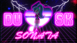 Size: 3840x2160 | Tagged: safe, artist:bastbrushie, artist:doctor-g, sonata dusk, siren, equestria girls, g4, 80s, boots, clothes, female, high res, jewelry, lightning, necklace, pendant, retro, skirt, solo