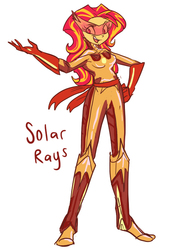 Size: 595x808 | Tagged: safe, artist:jowyb, sunset shimmer, equestria girls, g4, clothes, costume, female, solo, superhero