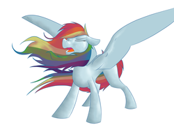 Size: 5000x3578 | Tagged: safe, artist:bravefleet, rainbow dash, g4, female, flowing mane, missing cutie mark, screaming, solo, standing up, windswept mane