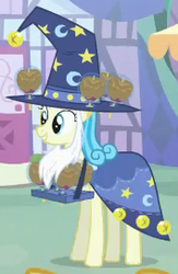 Size: 177x271 | Tagged: safe, screencap, pony, g4, three's a crowd, background pony, caramel apple (food), clothes, costume, solo, unnamed character, unnamed pony