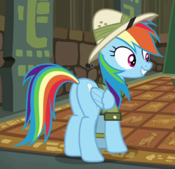 Size: 538x521 | Tagged: safe, screencap, rainbow dash, pony, g4, stranger than fan fiction, butt, clothes, cosplay, costume, cropped, female, mare, plot