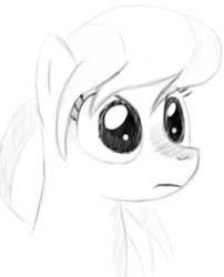 Size: 540x669 | Tagged: safe, artist:itsthinking, ocean spray, g4, stranger than fan fiction, background pony, bust, digital art, female, frown, mare, monochrome, portrait, sketch, solo