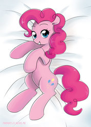 Size: 600x844 | Tagged: safe, artist:piripaints, pinkie pie, earth pony, pony, g4, body pillow, body pillow design, cute, diapinkes, female, looking at you, on back, smiling, solo