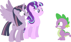 Size: 3584x2138 | Tagged: safe, artist:porygon2z, spike, starlight glimmer, twilight sparkle, alicorn, pony, g4, season 5, the cutie map, bad end, brainwashed, equal cutie mark, equalized, grin, high res, inkscape, mind control, simple background, smiling, this will end in communism, transparent background, twilight sparkle (alicorn), vector, xk-class end-of-the-world scenario