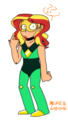 Size: 1059x1920 | Tagged: safe, artist:mushroomcookiebear, sunset shimmer, equestria girls, g4, my little pony equestria girls: rainbow rocks, clothes, cosplay, costume, female, human coloration, light skin, peridot (steven universe), solo, steven universe