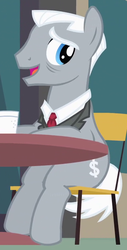 Size: 380x750 | Tagged: safe, screencap, roger silvermane, sterling silver, pony, g4, rarity takes manehattan, background pony, dollar sign, mad men, male, roger sterling, solo, stallion