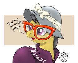 Size: 1100x900 | Tagged: safe, artist:joakaha, a.k. yearling, daring do, pony, g4, stranger than fan fiction, disguise, female, glasses, open mouth, solo