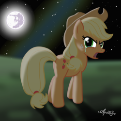 Size: 2000x2000 | Tagged: safe, artist:apollobroda, applejack, g4, applebutt, butt, crying, high res, mare in the moon, moon, night, plot, stars