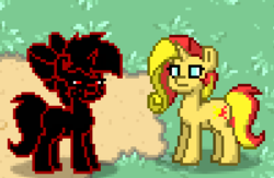 Size: 400x261 | Tagged: safe, sunset shimmer, oc, oc:caki, pony, unicorn, pony town, g4, photo shoot of caki