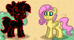 Size: 413x227 | Tagged: safe, fluttershy, oc, oc:caki, pony, pony town, g4, photo shoot of caki