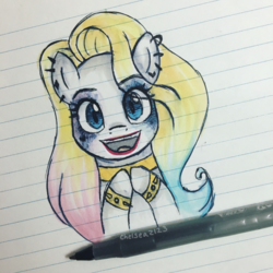 Size: 3024x3024 | Tagged: safe, artist:chelseaz123, pony, crossover, dc comics, harley quinn, high res, lined paper, ponified, solo, suicide squad, traditional art