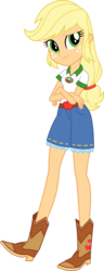 Size: 1076x2799 | Tagged: safe, artist:imperfectxiii, applejack, equestria girls, g4, my little pony equestria girls: legend of everfree, boots, camp everfree outfits, clothes, cowboy boots, crossed arms, denim shorts, denim skirt, female, hatless, legs, missing accessory, shoes, shorts, simple background, skirt, solo, transparent background, updated, vector