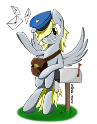 Size: 780x1000 | Tagged: safe, artist:stein-more, derpy hooves, pegasus, pony, g4, female, mail, mailbox, mare, solo