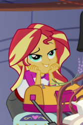 Size: 481x720 | Tagged: safe, screencap, sunset shimmer, equestria girls, g4, my little pony equestria girls: legend of everfree, bag, cropped, duffle bag, lidded eyes