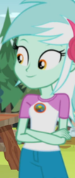 Size: 280x660 | Tagged: safe, screencap, lyra heartstrings, equestria girls, g4, my little pony equestria girls: legend of everfree, crossed arms, cute, female, headband, lyrabetes, smiling, solo, teenager