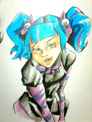 Size: 1920x2560 | Tagged: safe, artist:nolyanimeid, pixel pizazz, equestria girls, g4, female, solo, traditional art