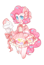 Size: 1024x1506 | Tagged: safe, artist:sugarcubeee, pinkie pie, earth pony, pony, g4, bipedal, clothes, dress, female, lolita fashion, simple background, solo, staff, transparent background, watermark