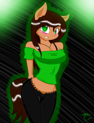 Size: 3312x4320 | Tagged: safe, artist:ramoncrimson935, oc, oc only, earth pony, anthro, blushing, clothes, grin, hands behind back, pants, shirt, smiling, solo, standing, t-shirt