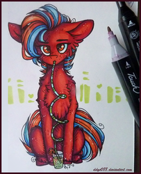 Size: 1111x1367 | Tagged: safe, artist:tay-niko-yanuciq, oc, oc only, chest fluff, floppy ears, glass, solo, straw, traditional art