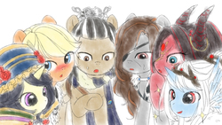 Size: 1920x1080 | Tagged: safe, artist:nikuball, earth pony, pony, unicorn, blushing, clothes, dan fei, eyepatch, female, internet explorer, ken san un, lin xue ya, male, mare, ponified, shang bu huan, shou yun xiao, stallion, sweat, thunderbolt fantasy, xing hai