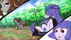 Size: 1920x1080 | Tagged: safe, artist:nikuball, earth pony, pony, arrow, bow (weapon), clothes, eyepatch, lie mei, ponified, shou yun xiao, sitting, thunderbolt fantasy