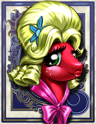 Size: 700x900 | Tagged: safe, artist:harwick, big macintosh, earth pony, pony, harwick's sun/moon portraits, brotherhooves social, g4, bust, crossdressing, disguise, freckles, male, orchard blossom, portrait, solo, stallion