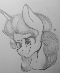 Size: 2131x2616 | Tagged: safe, artist:illustrativeauthor, sweetie belle, g4, bust, female, high res, monochrome, portrait, sketch, solo, traditional art
