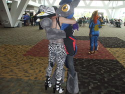 Size: 3296x2472 | Tagged: safe, oc, oc:echo, human, bronycon 2016, fursuit, high res, hug, irl, irl human, photo