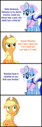 Size: 800x2370 | Tagged: safe, applejack, big macintosh, minuette, rainbow dash, earth pony, pony, g4, comic, dentist, implied appledash, male, mood whiplash, ship:rainbowmac, shipping, stallion, straight, well that escalated quickly