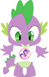 Size: 2292x3579 | Tagged: safe, artist:porygon2z, spike, starlight glimmer, dragon, pony, unicorn, g4, green isn't your color, the cutie re-mark, clothes, fangs, female, high res, looking down, male, mare, shirt, simple background, solo, t-shirt, transparent background, vector