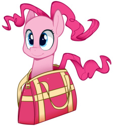 Size: 1910x2110 | Tagged: safe, artist:higglytownhero, pinkie pie, g4, bag, female, pinkie being pinkie, simple background, smiling, solo, transparent background