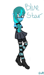 Size: 357x605 | Tagged: safe, artist:jessydraws, oc, oc only, oc:blue star, equestria girls, g4, 1000 hours in ms paint, armband, boots, clothes, crossed arms, equestria girls-ified, glasses, ms paint, ponytail, shorts, side ponytail, skirt, socks, solo, stockings, striped socks