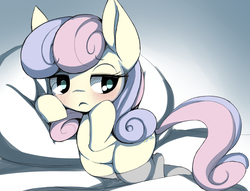 Size: 1849x1414 | Tagged: safe, artist:ccc, bon bon, sweetie drops, earth pony, pony, g4, clothes, female, mare, pillow, socks, solo