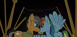 Size: 3000x1431 | Tagged: safe, artist:starrypallet, quibble pants, rainbow dash, g4, bedroom eyes, female, male, night, ship, ship:quibbledash, shipping, straight