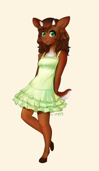 Size: 1604x2758 | Tagged: safe, artist:squiggles, oc, oc only, oc:aleia, deer, anthro, unguligrade anthro, clothes, cute, dress, solo, sundress, young