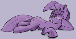 Size: 821x424 | Tagged: safe, artist:post-it, twilight sparkle, g4, female, lying down, prone, solo, sploot