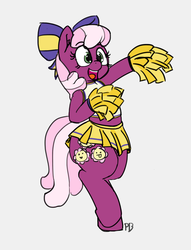 Size: 1280x1675 | Tagged: safe, artist:pabbley, cheerilee, earth pony, pony, g4, the cart before the ponies, bipedal, cheeribetes, cheerileeder, cheerleader, cute, female, mare, midriff, open mouth, simple background, solo