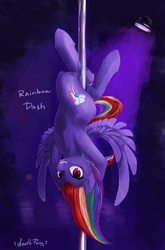 Size: 2000x3031 | Tagged: safe, artist:1deathpony1, rainbow dash, pegasus, pony, g4, female, high res, pole dancing, solo, stripper pole, upside down, wings