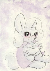 Size: 696x986 | Tagged: safe, artist:slightlyshade, trixie, pony, unicorn, g4, duality, female, mare, plushie, solo, traditional art